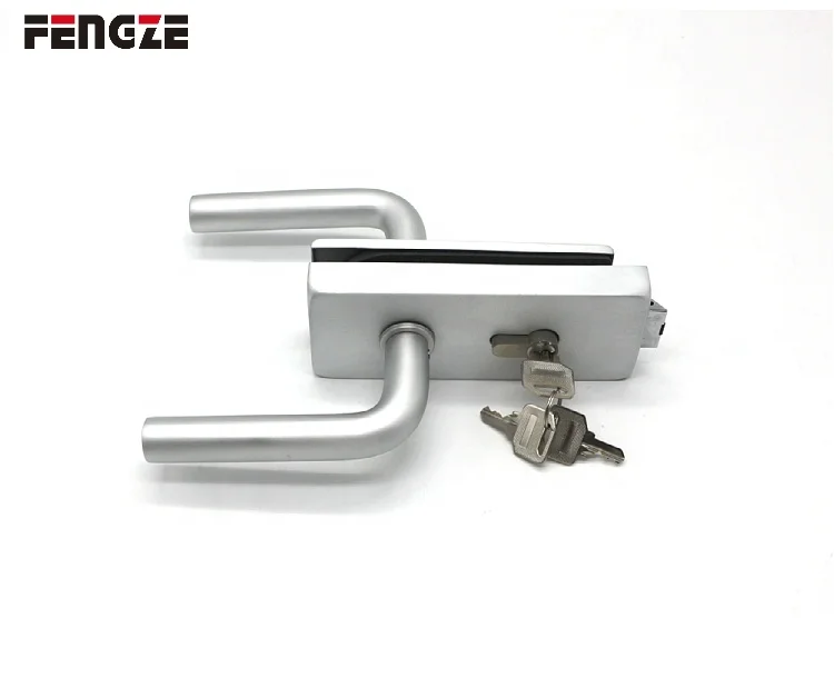 FENGZE Square Glass Door Lock with Magnetic Strike Door Hardware Locks and Handle
