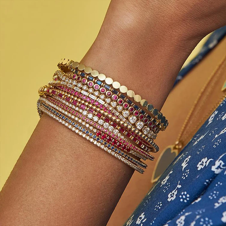 2022 New Arrival Gold Plated 925 Sterling Silver Blue Sapphire Tennis Cuff Bangle