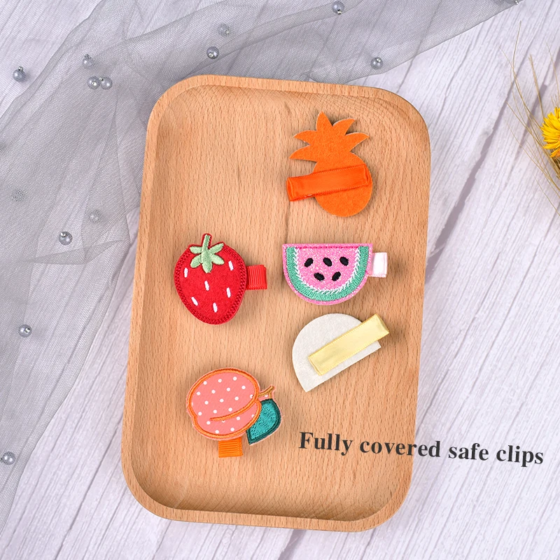 
61126 Cute Baby Girls Embroidery Fruit Hairgrips Fully Lined Alligator Hair Clip Accessories Decoration Covered Hairpin Cheap 