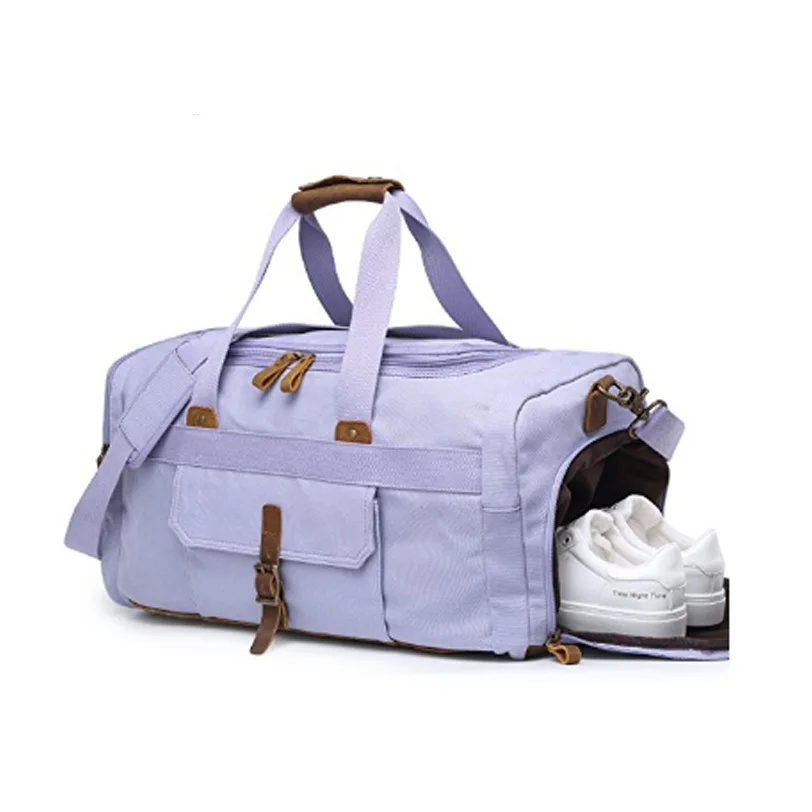 Purple Lavender Canvas Weekender Overnight Sports Duffel Gym Travel Bags with Shoe Compartment Large duffle bag