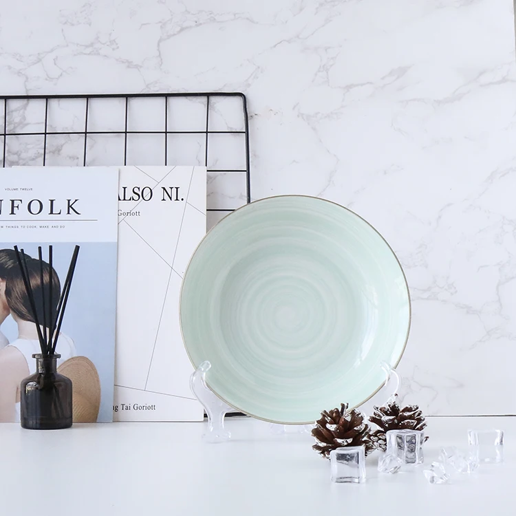 
Light green spiral pattern moon soup plate ceramic plate household tableware dish plate 
