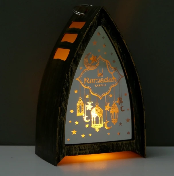 Wooden Ramadan Decorations Arabic calligraphy Battery Decor Patterned gold islamic Lamp eid mubarak Light
