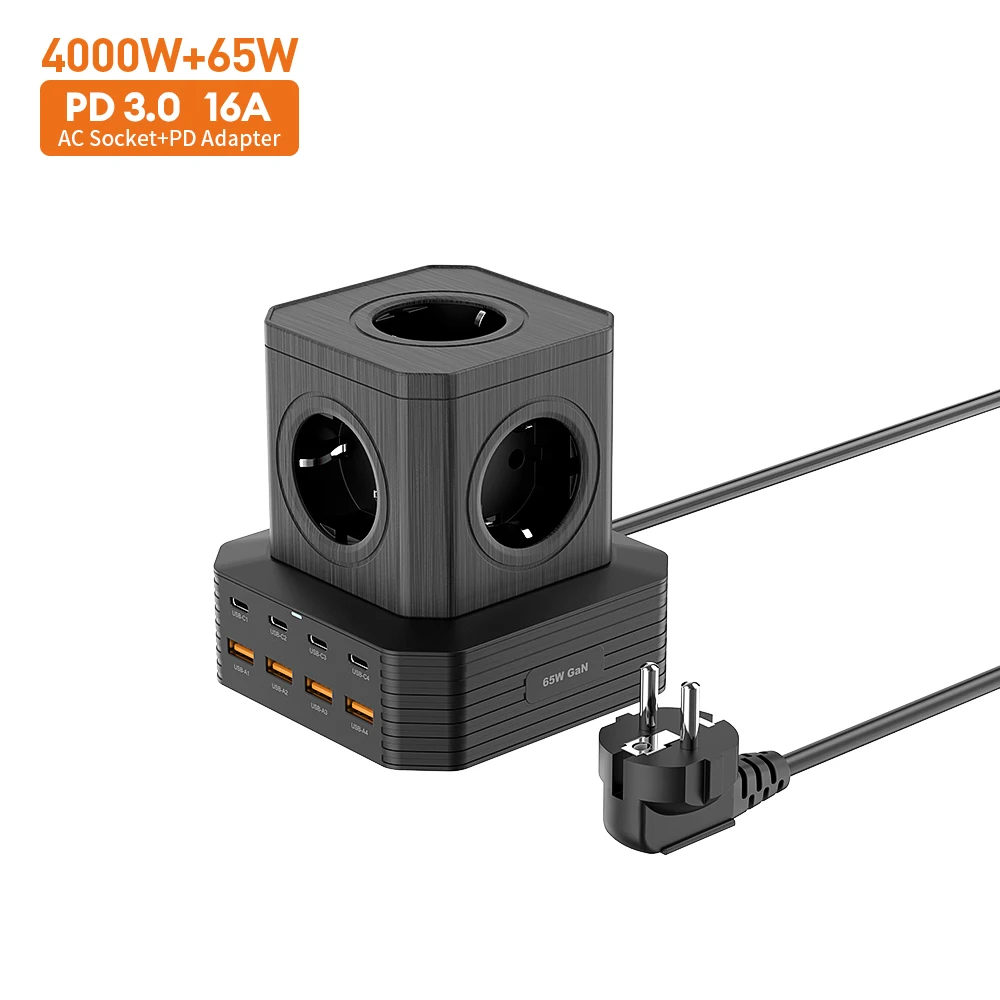 Vina 4000w 5 Way Outlet Europe EU Plug Standard Fast Charger Extension Cord Power Socket Universal Travel Usb Power Strip Tower