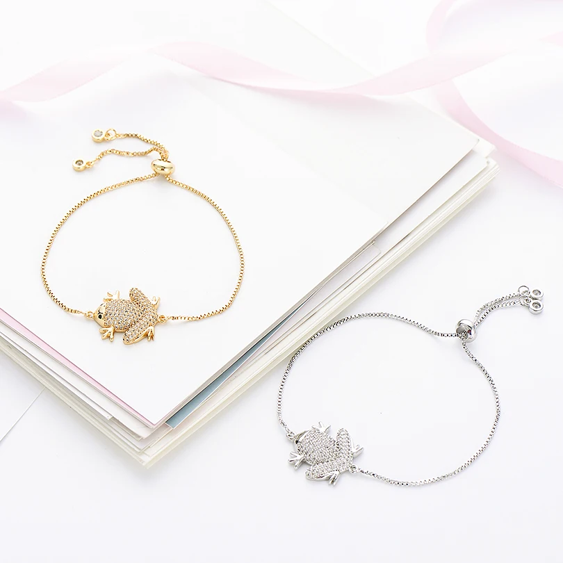 Jewelry  Animal Charm Rose Gold Color Bracelets Luxury Full Micro Cubic Zirconia Big Frog Chain Bracelet for Women Men