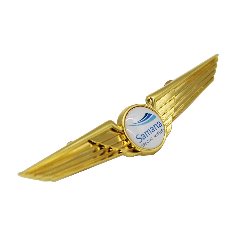 New Design Custom Logo Metal Pin 3D Engraved Custom Design Aviation Souvenir Wings Metal Pin Badge