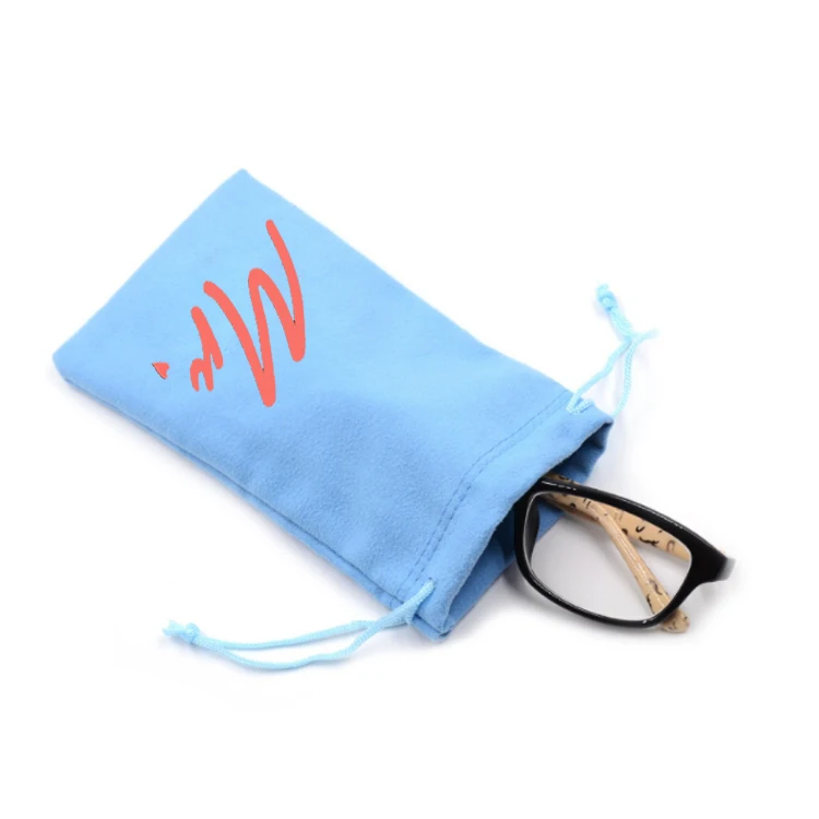 Cheap small MOQ custom print logo soft microfiber sunglasses pouch glasses drawstring bag for sale