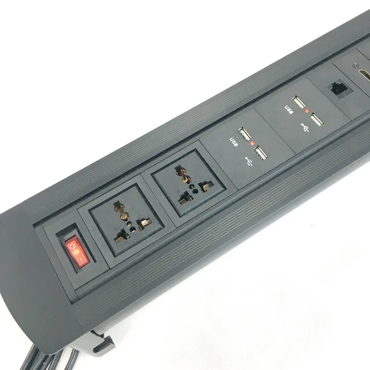 Manual Recessed Connectivity Box Outlet for Conference Room Table with 2AC Receptacle,1 RJ45,2 USB, 2 VGA