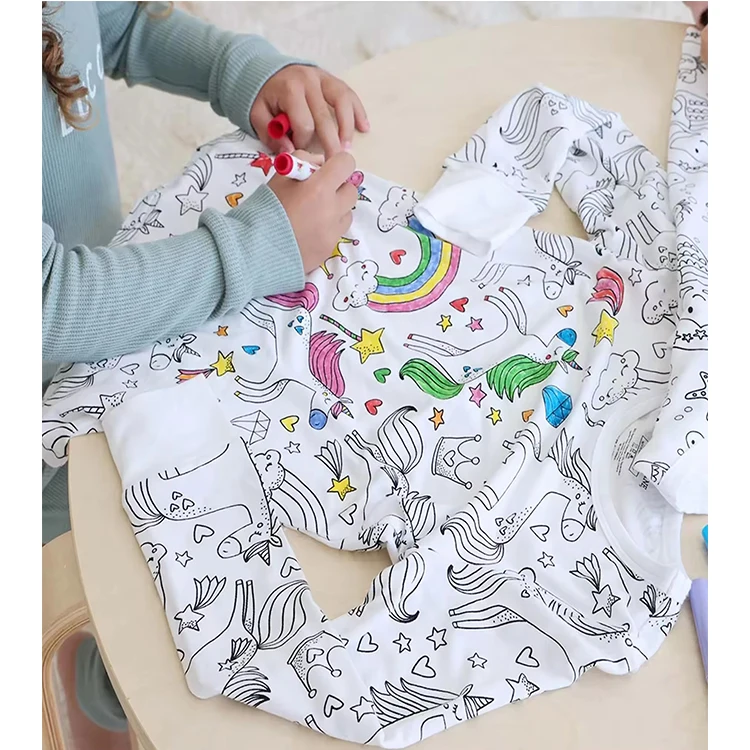 ODM Wholesale Kids Cartoon Graffiti Pajamas Diy Colouring Pajiama Sets Long Sleeve Cotton Coloring Pajamas For Kids
