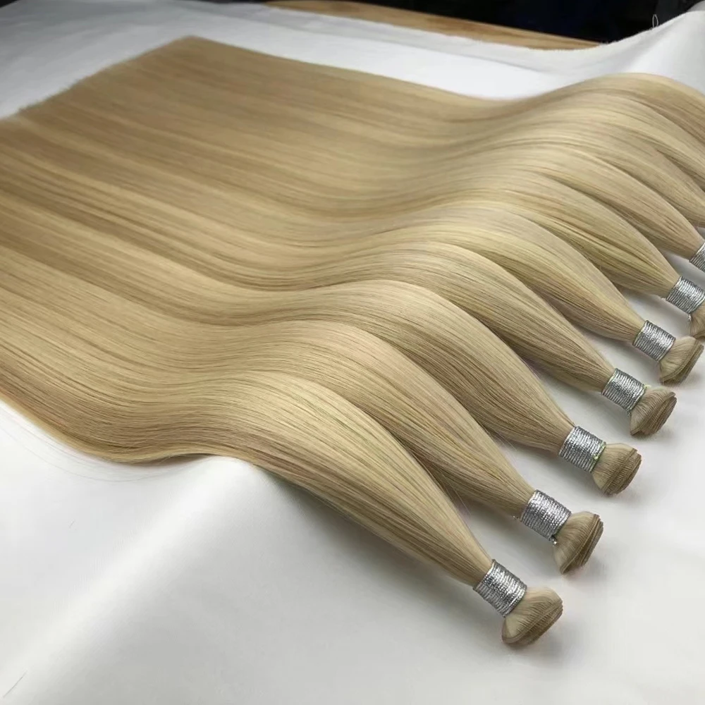 Top Quality Russian Genius weft hair extensions hand tied hair extensions raw human hair seamless weft invisible