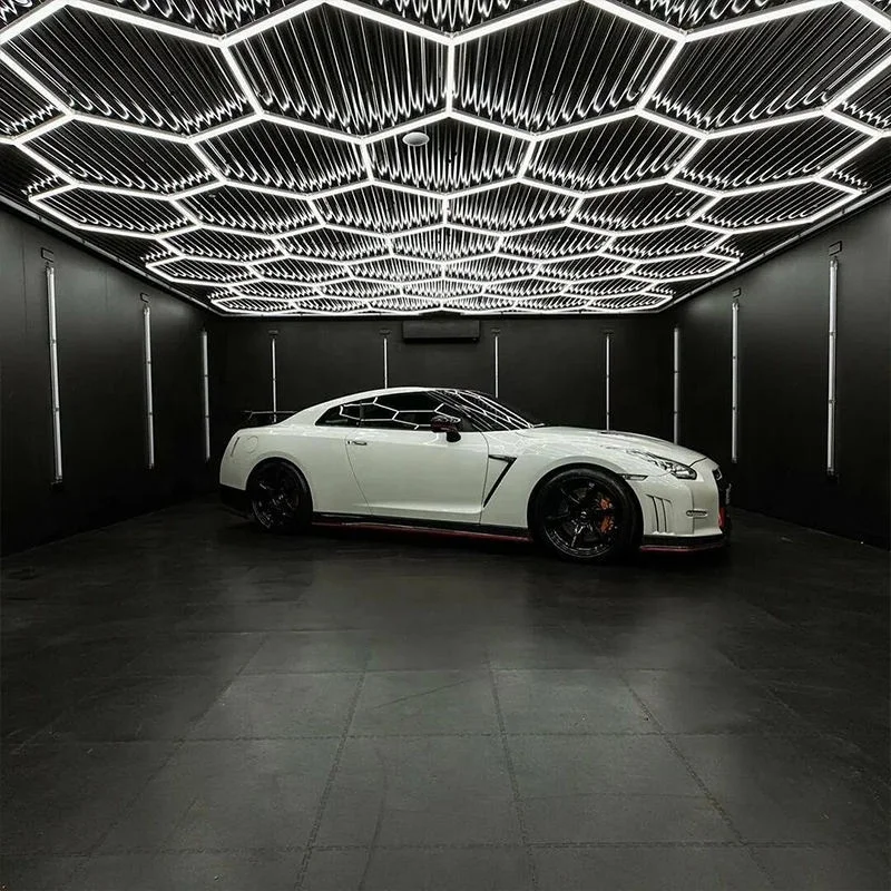 One-step Connection High Flux Car Showroom Ceiling Light Auto Workshop Designed Pink Outframe LED Hexagonal Kit