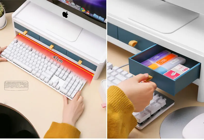 Office Monitor Heightened Stand with 3 Drawer Desktop Computer Base Bracket Relax Neck Plastic Counter Laptop Stand