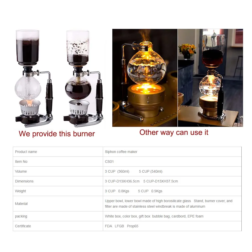 gift packing portable coffee sets tabletop syphon balance espresso dripper coffee maker machine glass syphon coffee