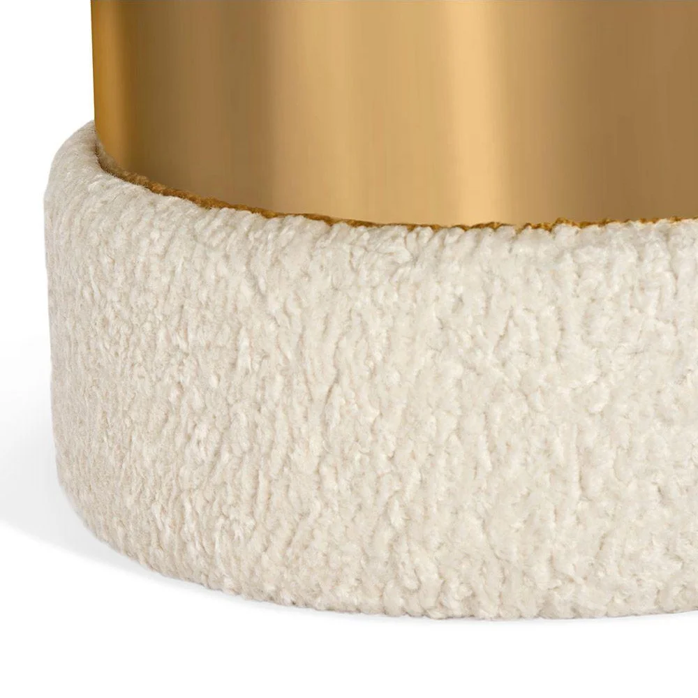 Decorative luxury Lamb Golden Living Room Stools Comfortable Round Long Fur Ottoman