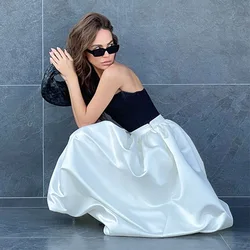 2023 new arrival women balloon skirt solid color elegant satin midi bubble skirts