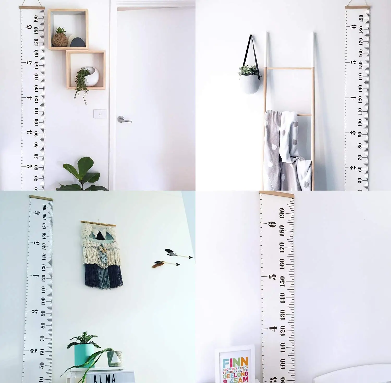 Child growth chart, canvas height chart, detachable wooden wall hanging ruler measuring chart for home decoration