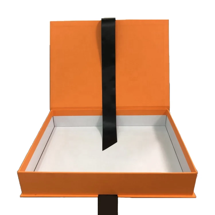 
 Лидер продаж, подарочные коробки с логотипом на заказ с магнитной крышкой и черными лентами, оранжевые коробки для одежды  