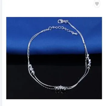 Silver Star Cross Heart Beadas Pendant Chain Anklet Bracelet Barefoot Anklets