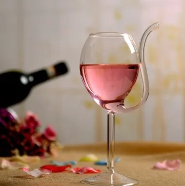 Wholesale supply transparent 300ml 10oz red wine goblet Squirrel shaped glass cup creative Vampire Glass with straw