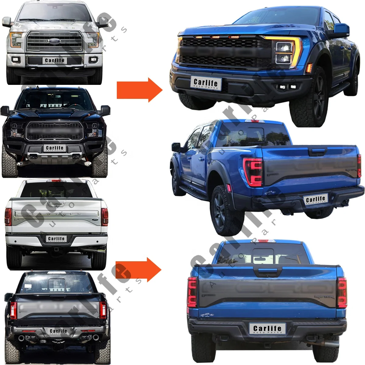 Car accessories for Ford F150 2015-2021 year upgrade 2022 Raptor appearance look bumper grille hood fender lights