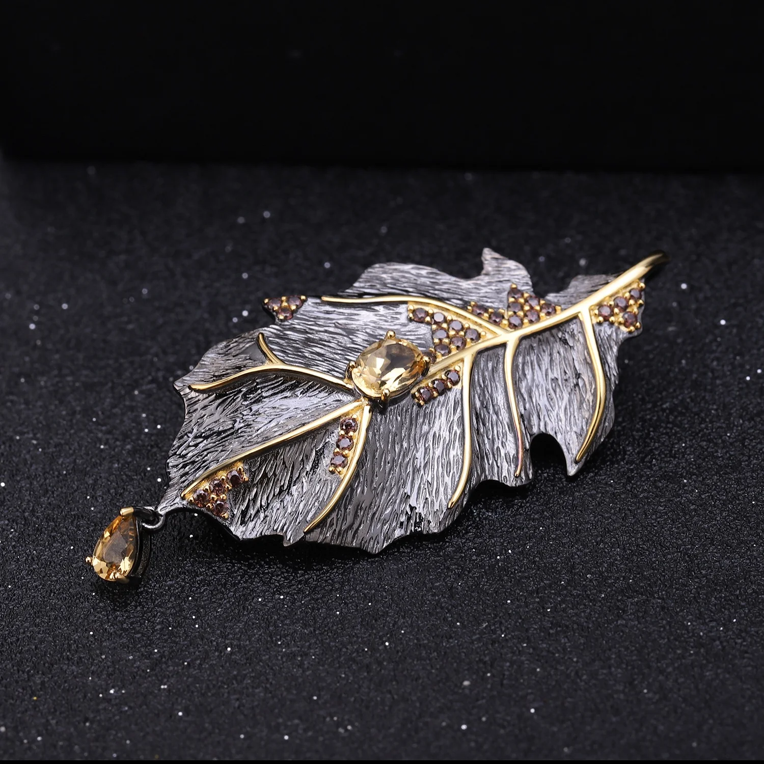Abiding Brooch Pendent Natural Citrine 925 Sterling Silver Handmade Leaf Pendant Pin Brooches Women