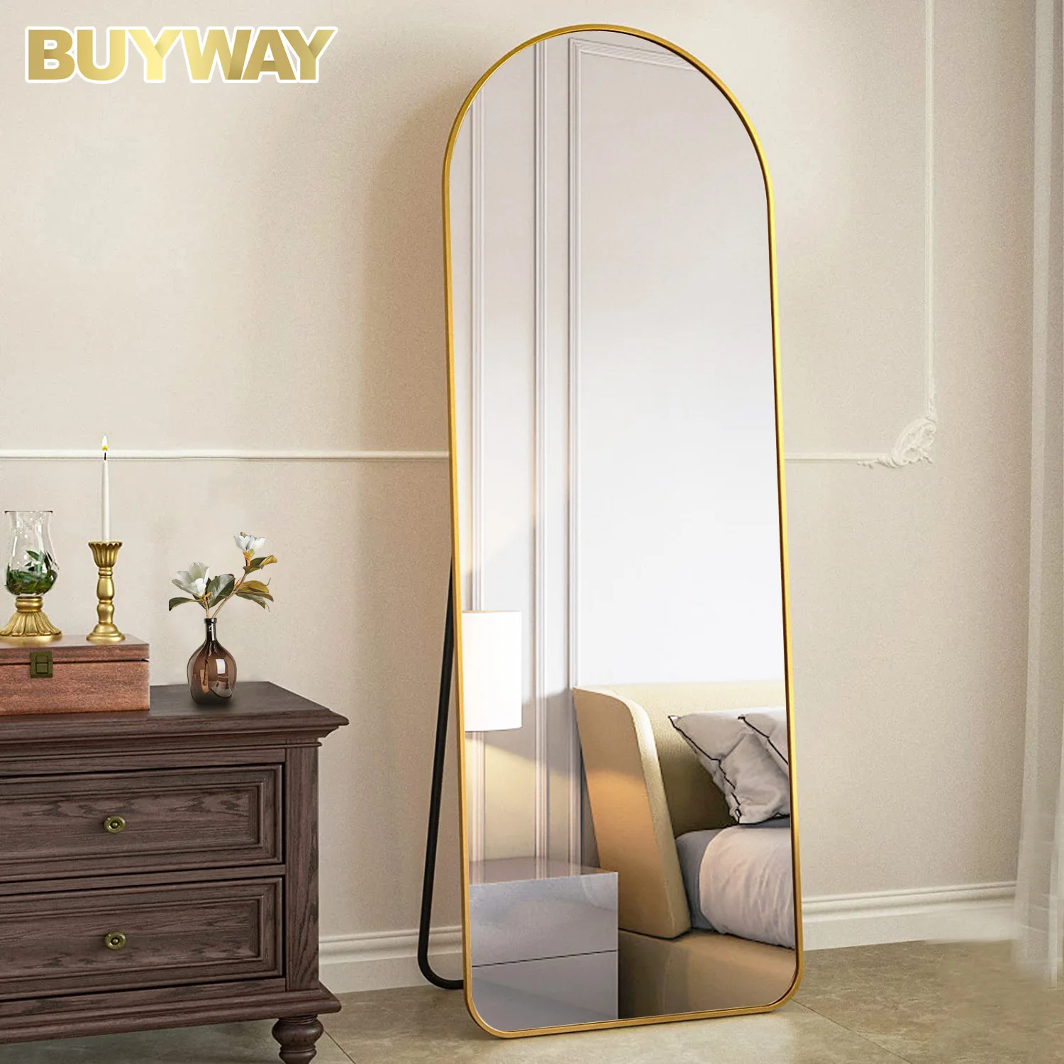 Custom Luxury Gold Arched Large Home Decor Wall Mirror Modern Full-Length Floor Dressing Standing Mirror Espejo Miroir Spiegel