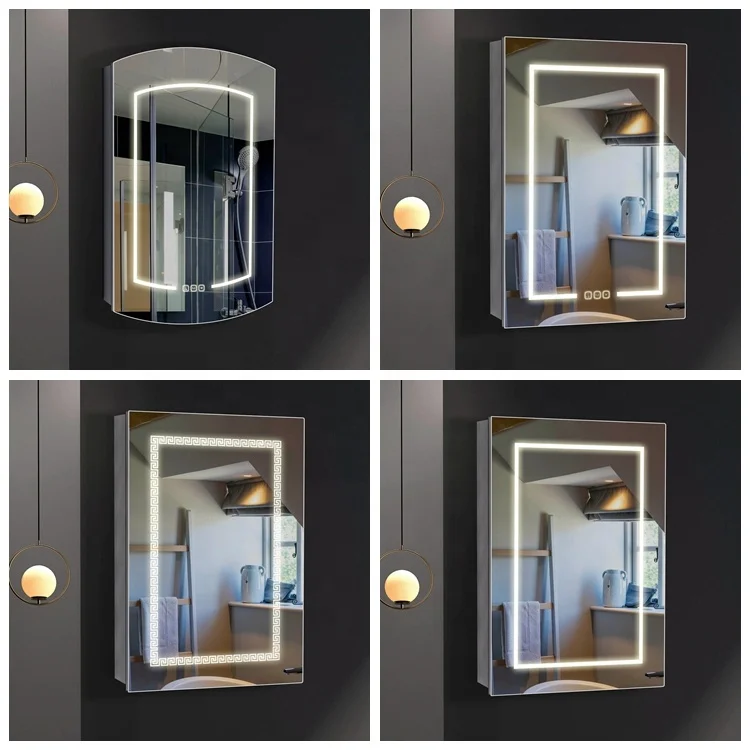 LED Bathroom Antique Stainless Steel Mirrored Plastic High Cabinet with Mirror Doors