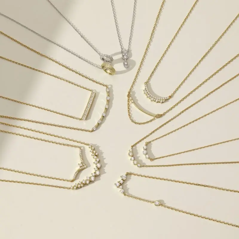 Dylam Geometric Custom 18K Gold Plated Necklace S925 Sterling Silver Jewelry V Shaped Cz Cubic Zircon Heart Necklaces For Women