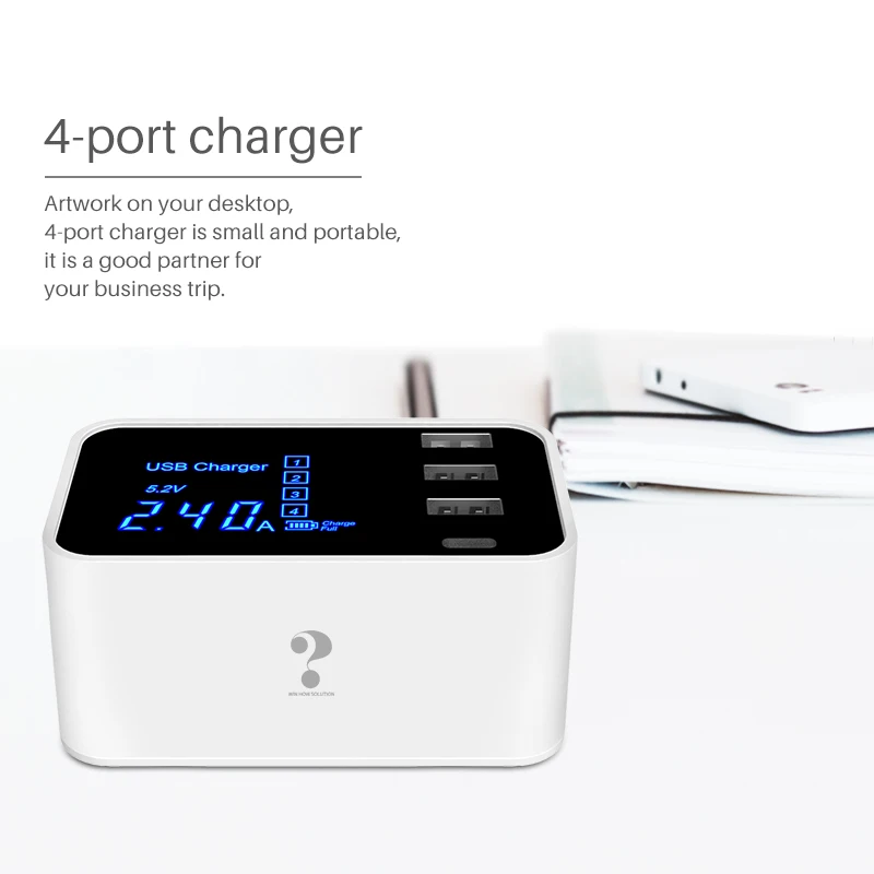
DP hot selling 4-port usb charger quick charging 3usb 1 type-C with display charger for mobile phone tablet 