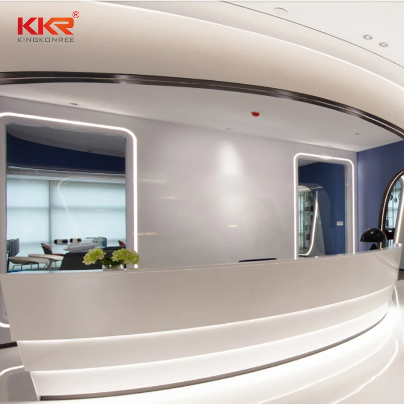 KKR стойка регистрации с твердой поверхностью для салона красоты OEM 3D стол для регистрации на заказ