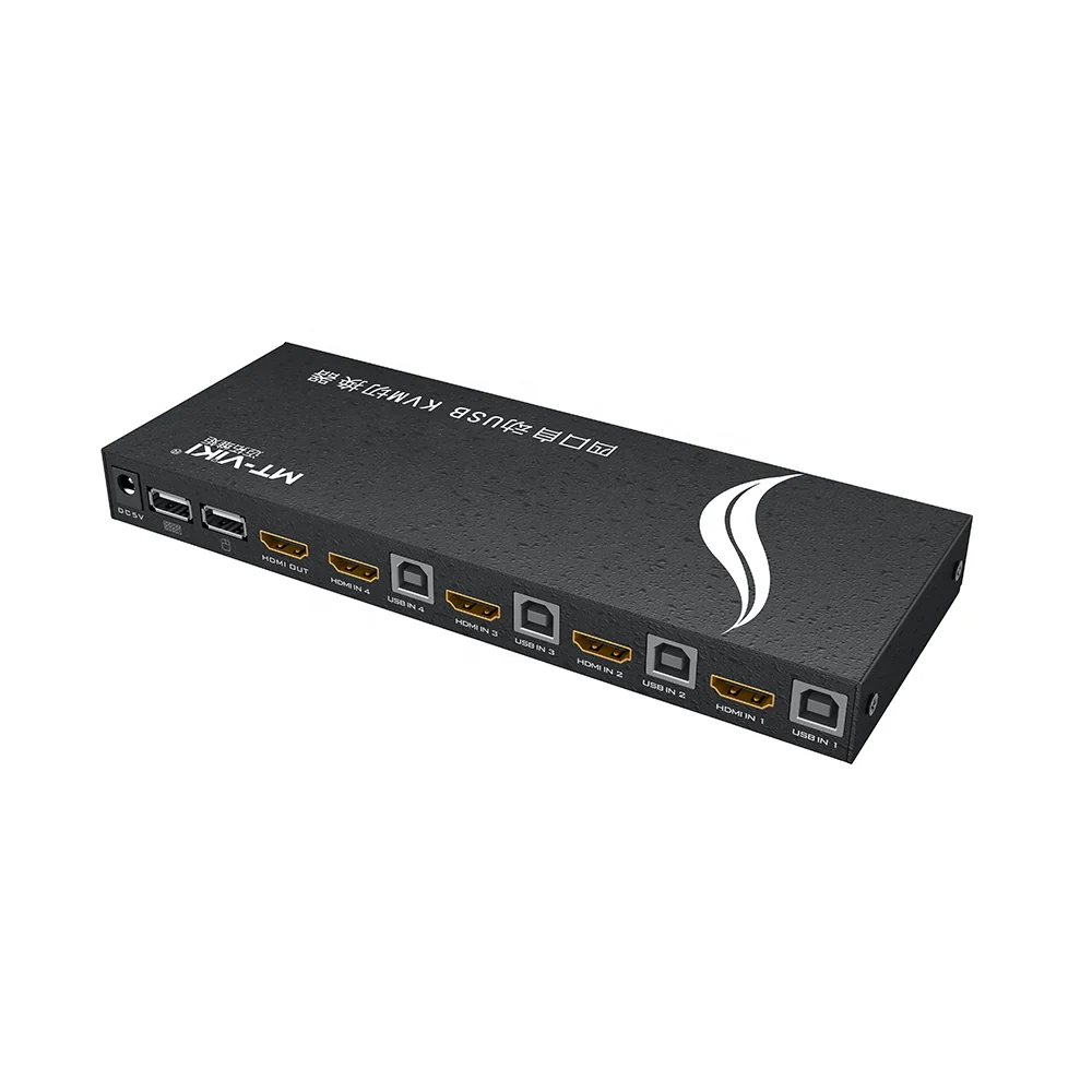 4 port KVM Switch HDMI 4K 60Hz, MT-VIKI USB HDMI KVM switch, support hotkey wireless keyboard mouse + Cables