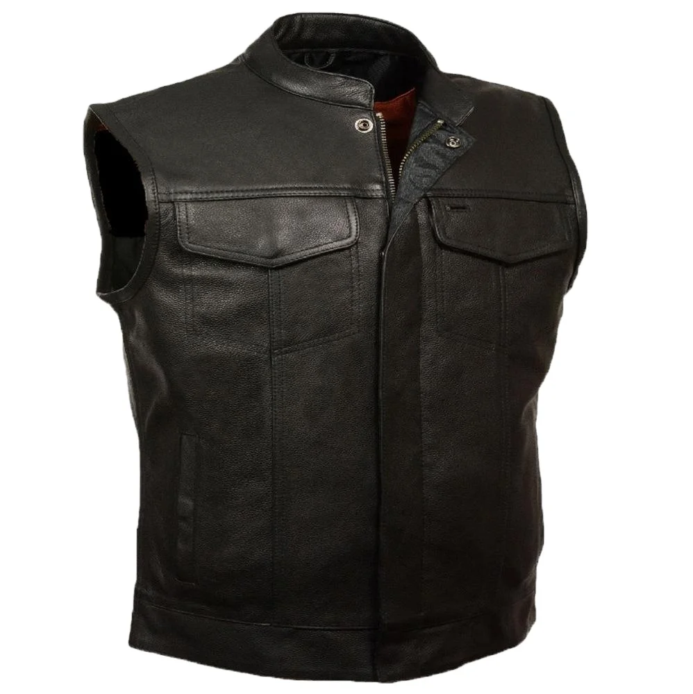 Latest Design Biker Leather Vest Motorcycle Textile Trucker Vest Pakistan GENUINE Leather OUTER Wear Breathable Anti-shrink