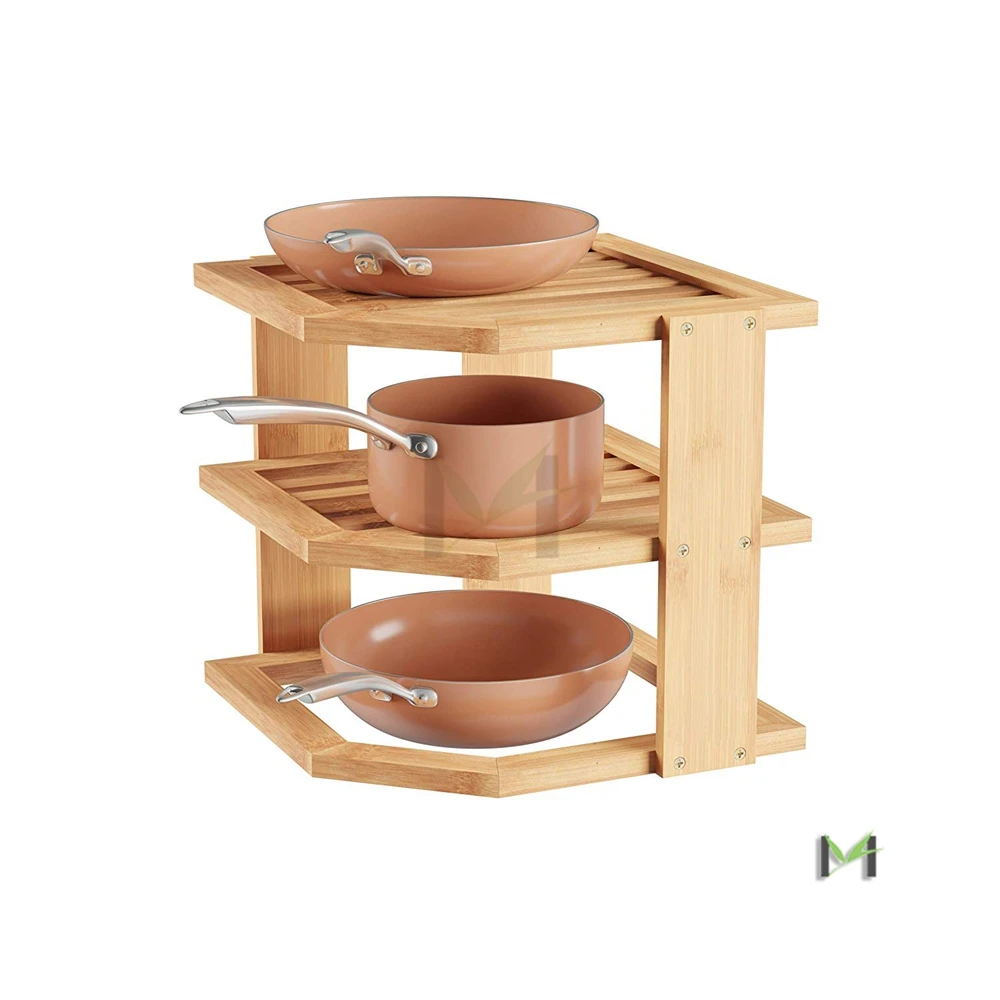Bamboo Kitchen Corner Shelf ,3-Tier Kitchen Shelf Storage Organizer - Cabinet & Pantry Kitchen Organization