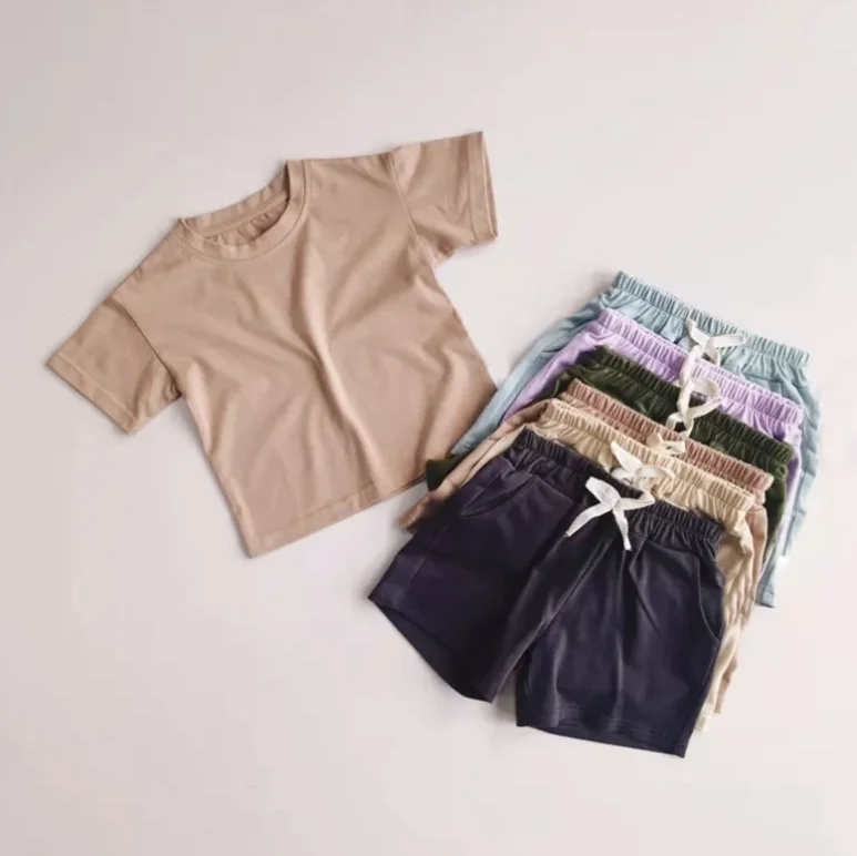 Basic Outfits Kids Boys Girls Summer Cotton Short Sleeve Tracksuit Set Children 2 Piece Causal Sports Clothes Set