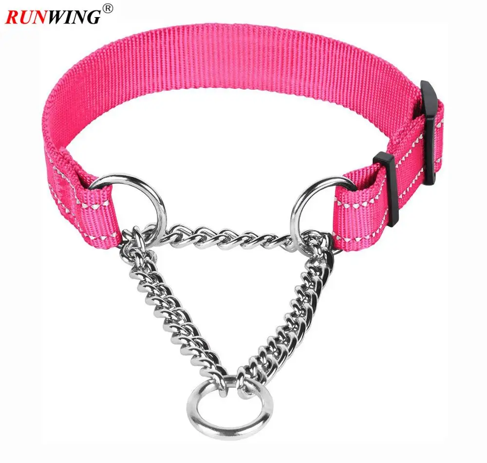 Martingale Dog Collar Training Adjustable Stainless Steel Chain Reflective Nylon Pet Choke Collars for Medium Large Dogs