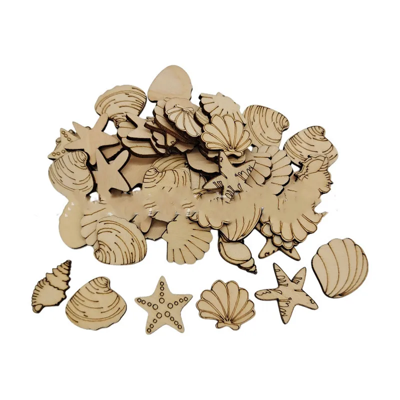 Ocean style wooden seashells, mermaids, turtles, starfish, corals, handmade creative painted wooden pieces