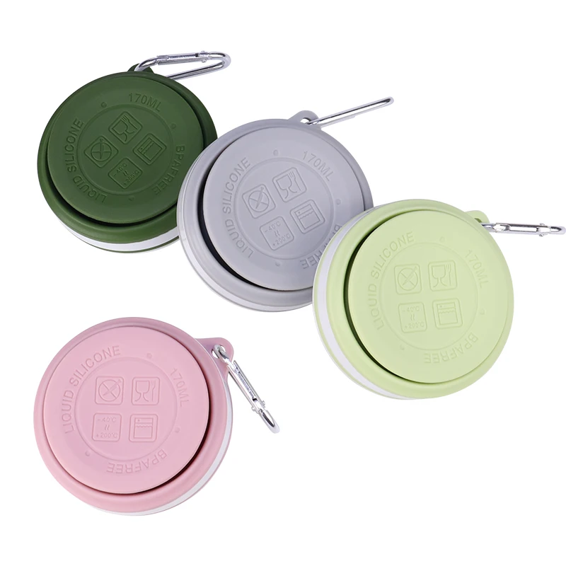 Custom 170ml Durable Outdoor Pocket Size Silicon Folding Drinking Coffee Water Cup Collapsible Silicone Travel Mug Cups with Lid