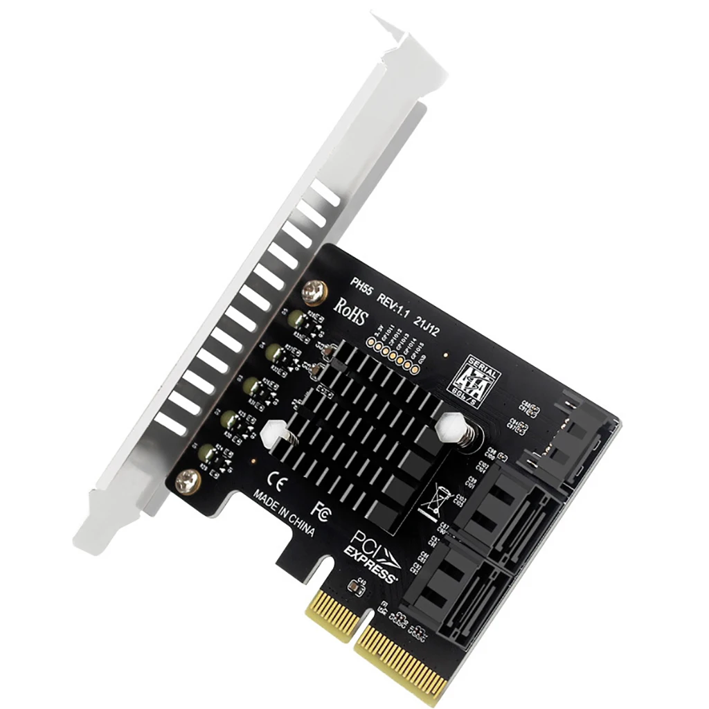 PCI-E to 5-Port SATA 3.0 III Expansion Card PCI-E X4 Controller Board Support 6Gbps PCI-E to SATA Adapter HUB for PC Computer