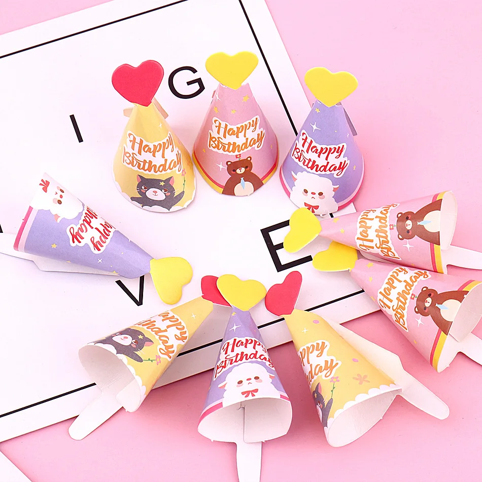 Wholesale Baking decoration Party cute Colorful Birthday Hats Plug In cake for birthday decoration sets Decorations Party
