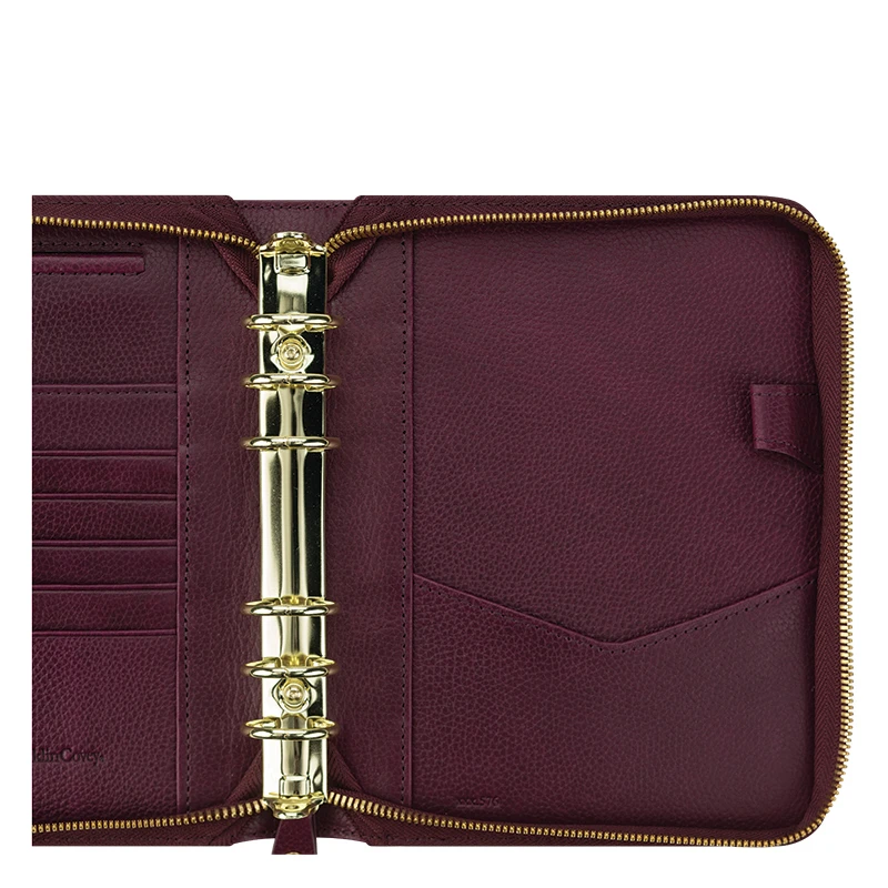 A4 A5 Genuine Leather Binder Planner Portfolio with Ring and Zipper