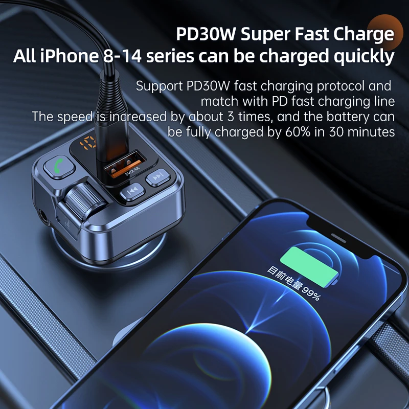 Новый Mp3 музыкальный плеер Handsfree автомобильный комплект Dual Usb PD30W автомобильное зарядное устройство Fm передатчик адаптер