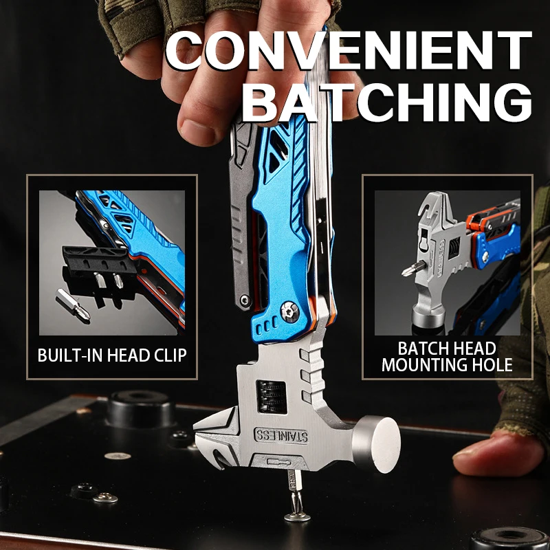18 in 1 Multifunction Mini Small Multi Purpose Hammer Hand Tool Multi Tool Hammer With Knife for Outdoor Survival