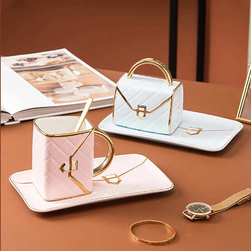 Handbag Cup And Saucer Set High-end Light Luxury Afternoon Tea Creative Sublimation Ceramic Coffee Cups