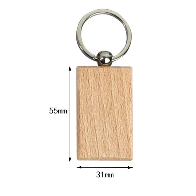 Custom Logo Personalized Engraved Blank Beech Wood Key Chain Tag Key Ring Wooden Keychain