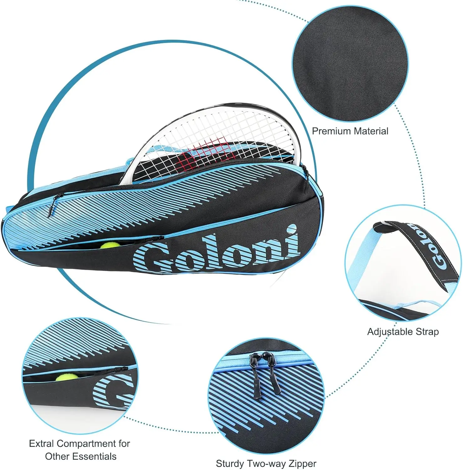 Custom 3 Racquet Racket Tennis Bag Padded to Protect Rackets & Lightweight