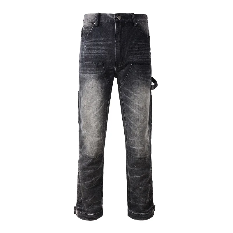 Punk Style Straight-Leg Buggy Jeans Hip Hop Denim Cargo Pants Boot Cut Jeans Men Custom Vintage Crazy Jeans for Men