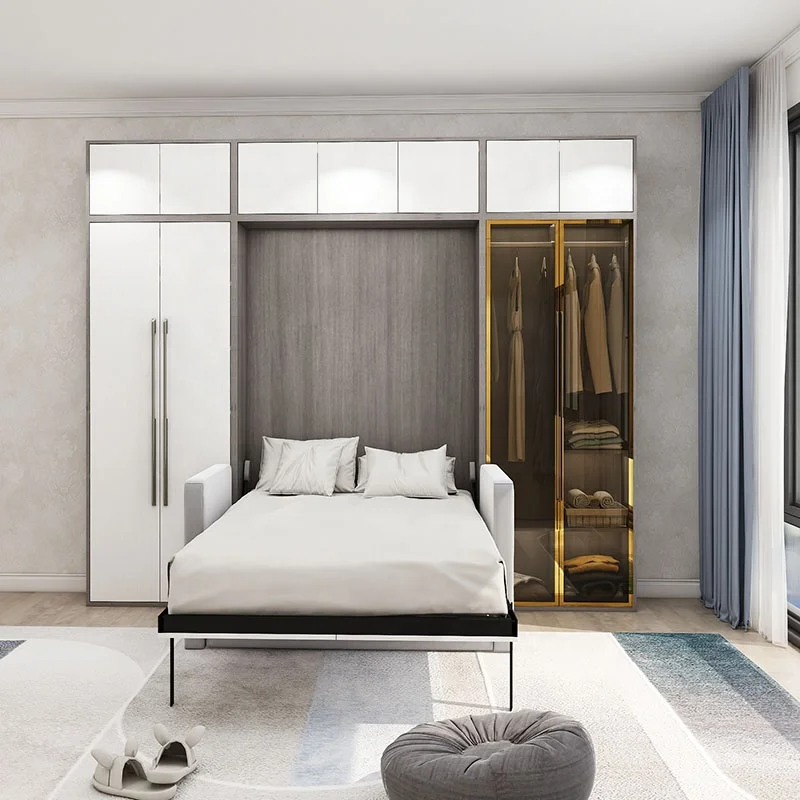 Поо дизайн деревянный материал Скрытая кровать диван настенная подъемная Вертикальная Складная с шкаф для хранения