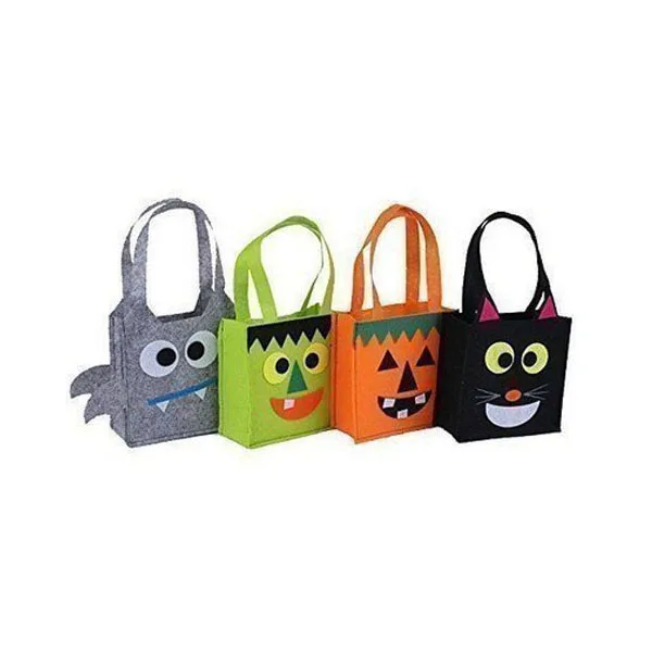 Wholesale Halloween Felt Tote Bag Gift Candy Basket pumpkin witch skeleton frankenstein spider bat basket