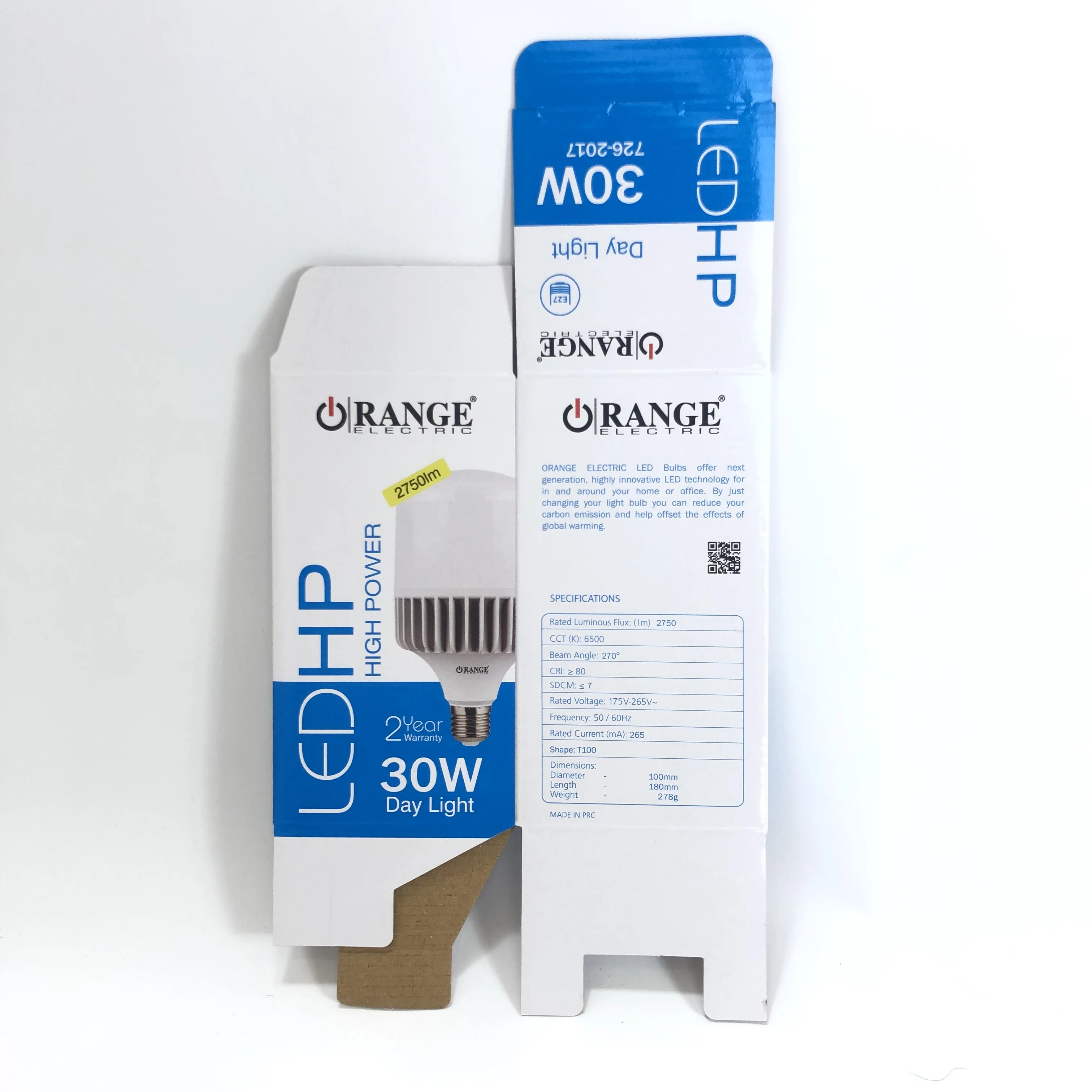 30W Day light of high power blue LED light bulb paper box made of corrugated board custom size and logo