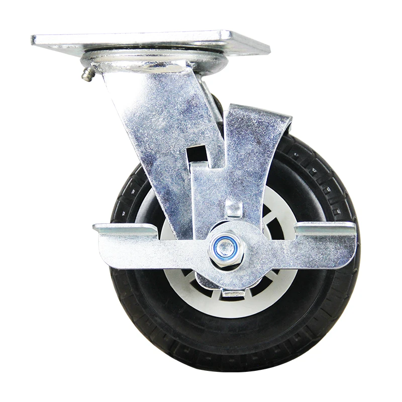 Galvanized Bracket Black Aluminum Core Rubber Wheel caster Workbench Swivel Caster Trailer Wheel