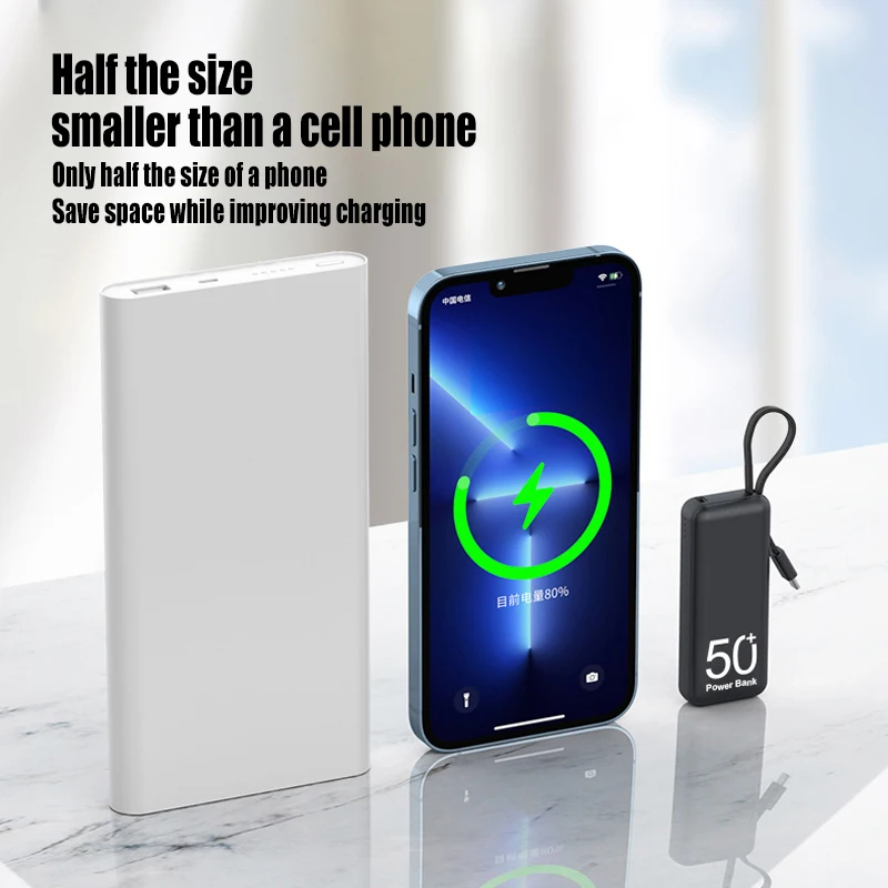 5000mAh Powerbank Mini Small Portable Charger Power Bank With Built In Cables Mini Powerbank Portable Power Bank Mini Power Bank